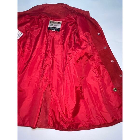 World Knits Suede Coat Women’s Size 12 Red Gold Buttons Leather Jacket Vintage - Picture 12 of 15